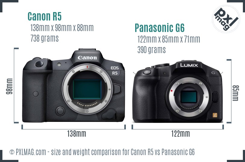 Canon R5 vs Panasonic G6 size comparison