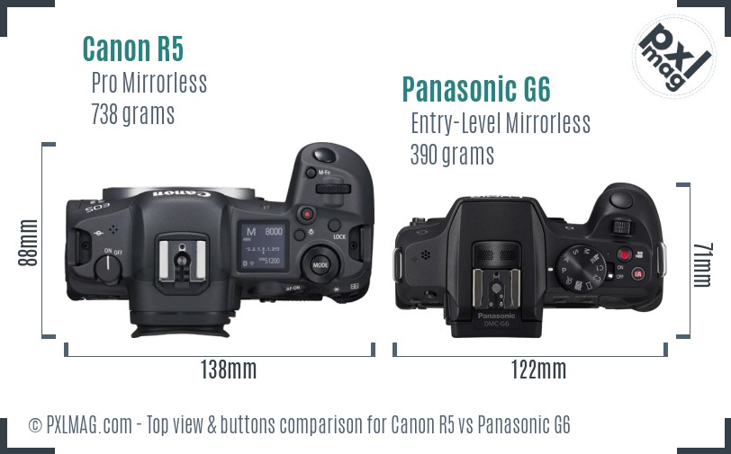 Canon R5 vs Panasonic G6 top view buttons comparison