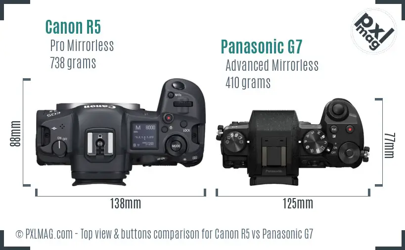 Canon R5 vs Panasonic G7 top view buttons comparison