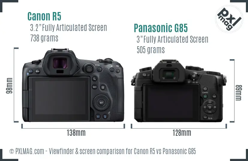 Canon R5 vs Panasonic G85 Screen and Viewfinder comparison Canon R5 vs Panasonic G85 Screen and Viewfinder comparison