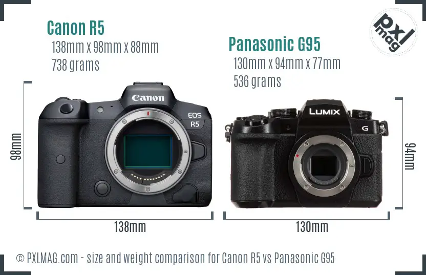 Canon R5 vs Panasonic G95 size comparison
