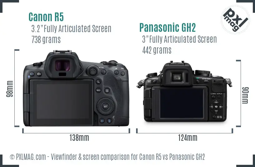 Canon R5 vs Panasonic GH2 Screen and Viewfinder comparison