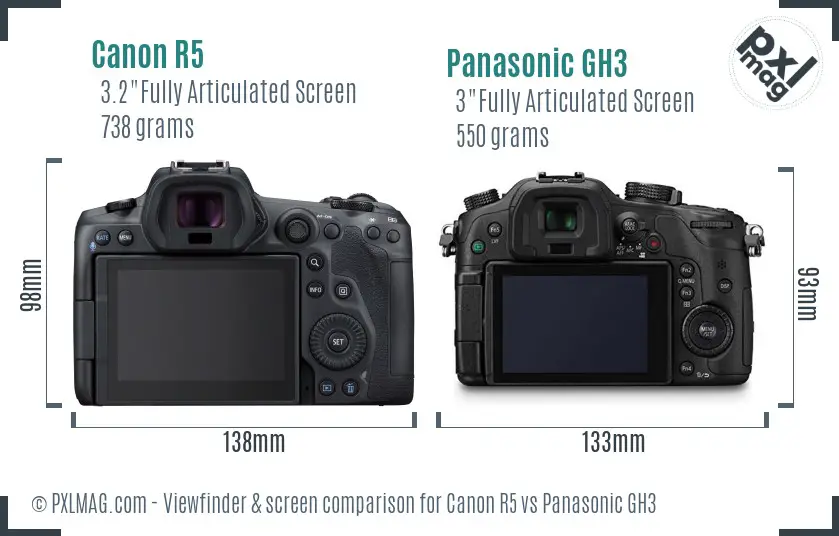 Canon R5 vs Panasonic GH3 Screen and Viewfinder comparison