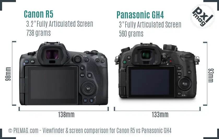 Canon R5 vs Panasonic GH4 Screen and Viewfinder comparison