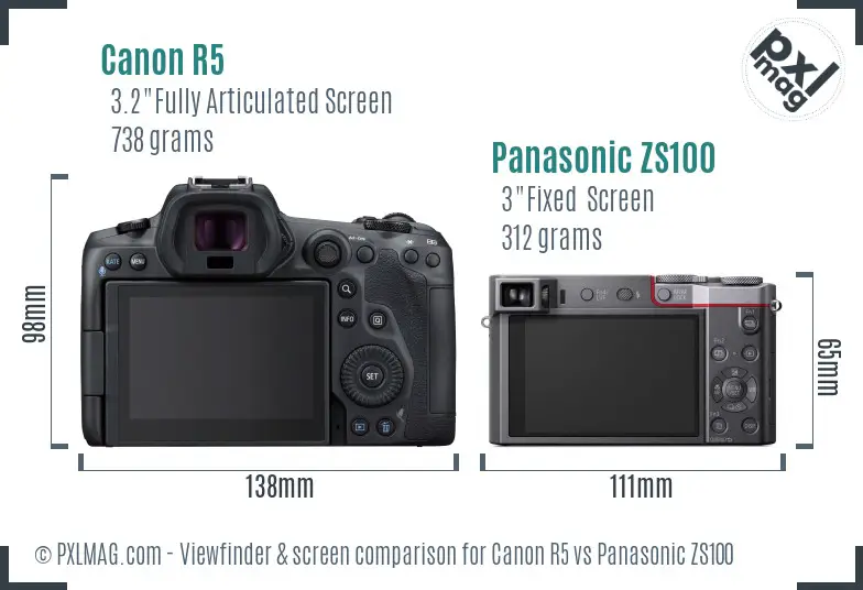 Canon R5 vs Panasonic ZS100 Screen and Viewfinder comparison