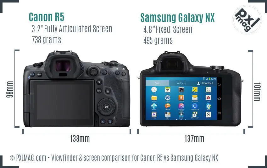 Canon R5 vs Samsung Galaxy NX Screen and Viewfinder comparison