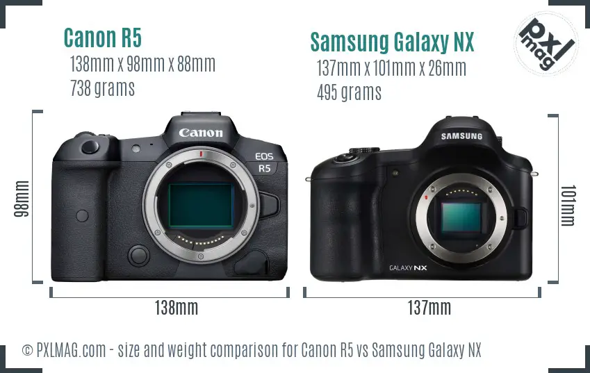 Canon R5 vs Samsung Galaxy NX size comparison