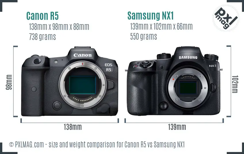 Canon R5 vs Samsung NX1 size comparison