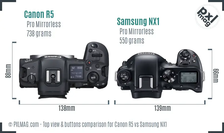 Canon R5 vs Samsung NX1 top view buttons comparison