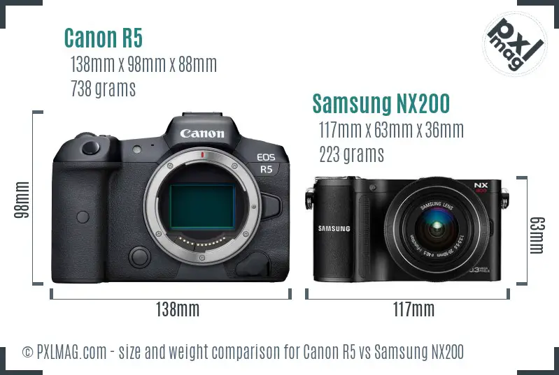 Canon R5 vs Samsung NX200 size comparison