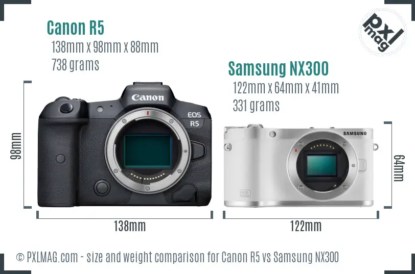 Canon R5 vs Samsung NX300 size comparison