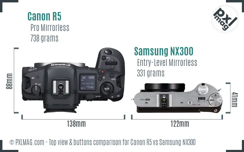 Canon R5 vs Samsung NX300 top view buttons comparison