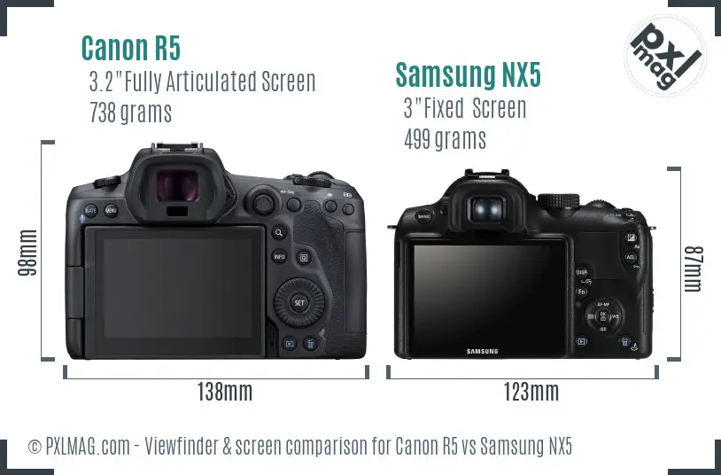 Canon R5 vs Samsung NX5 Screen and Viewfinder comparison Canon R5 vs Samsung NX5 Screen and Viewfinder comparison