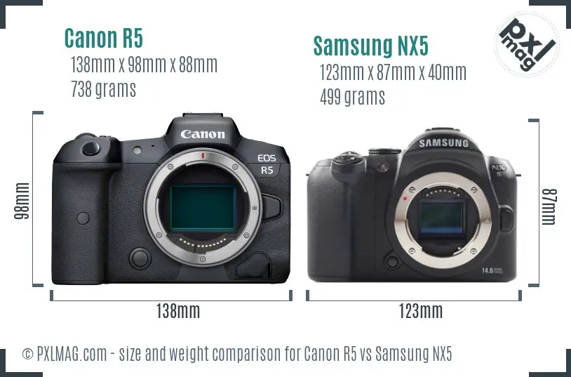 Canon R5 vs Samsung NX5 size comparison Canon R5 vs Samsung NX5 size comparison