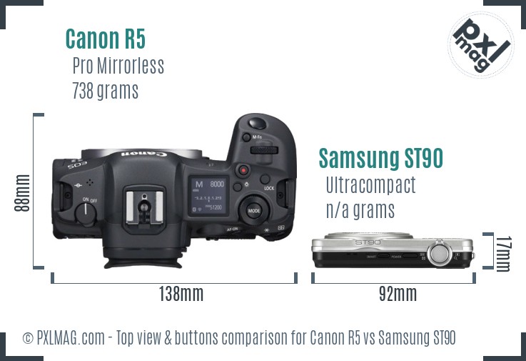 Canon R5 vs Samsung ST90 top view buttons comparison