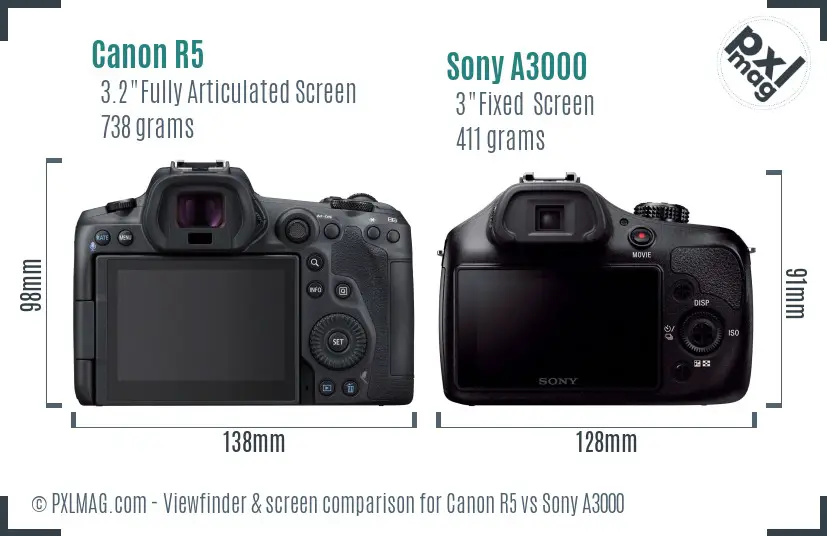 Canon R5 vs Sony A3000 Screen and Viewfinder comparison