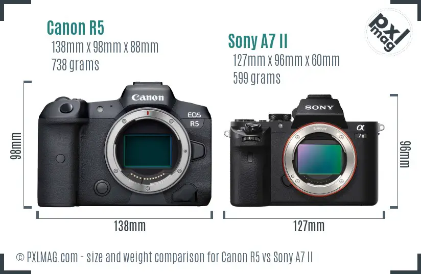 Canon R5 vs Sony A7 II size comparison