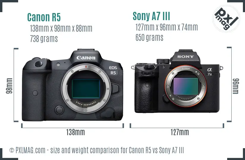 Canon R5 vs Sony A7 III size comparison