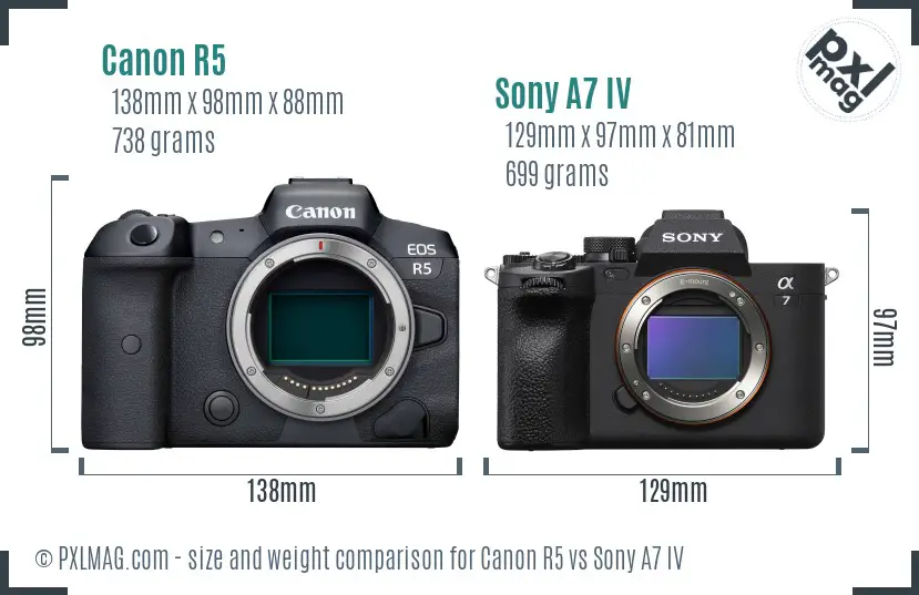 Canon R5 vs Sony A7 IV size comparison