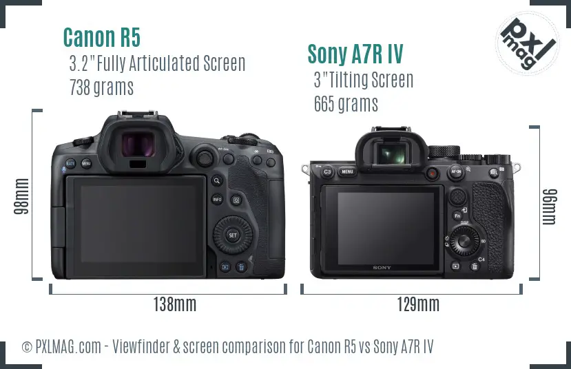 Canon R5 vs Sony A7R IV Screen and Viewfinder comparison