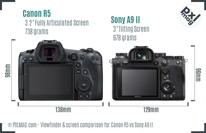 Canon R5 vs Sony A9 II Screen and Viewfinder comparison