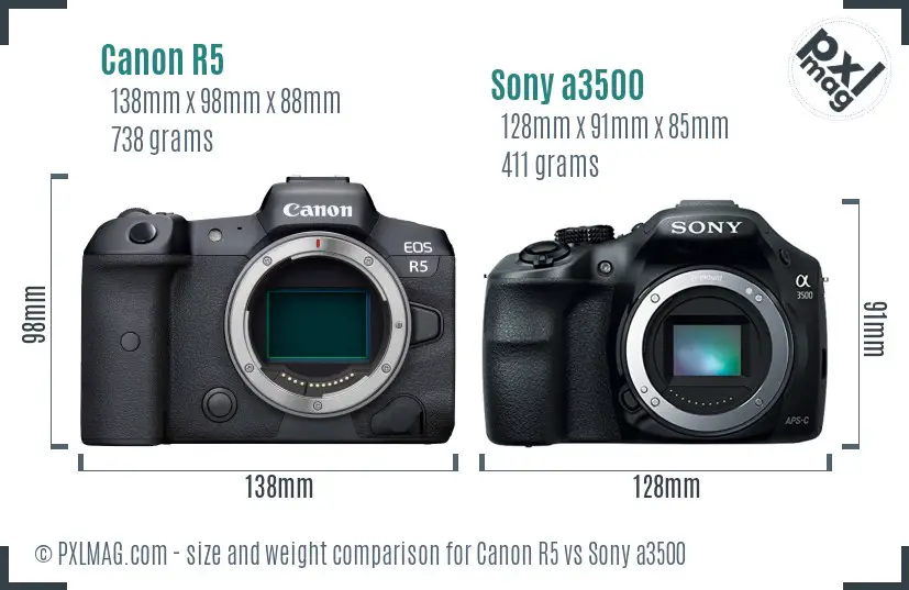 Canon R5 vs Sony a3500 size comparison