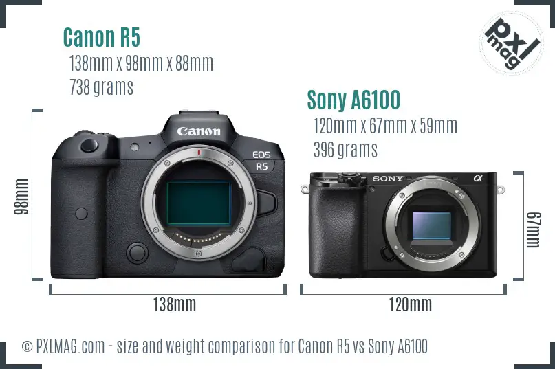 Canon R5 vs Sony A6100 size comparison