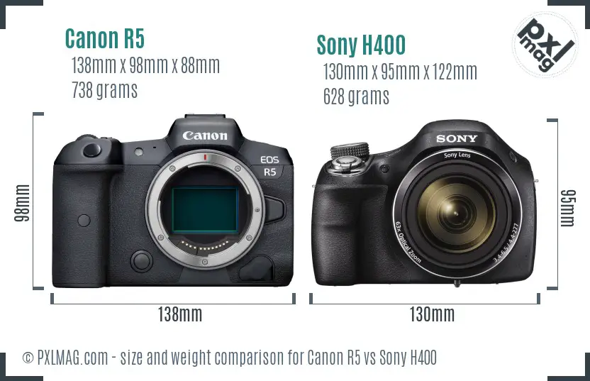 Canon R5 vs Sony H400 size comparison