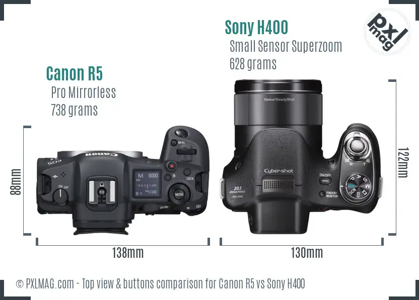 Canon R5 vs Sony H400 top view buttons comparison