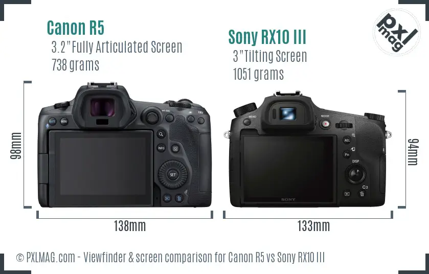 Canon R5 vs Sony RX10 III Screen and Viewfinder comparison