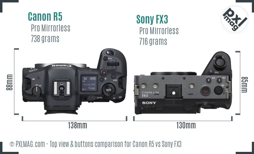 Canon R5 vs Sony FX3 top view buttons comparison