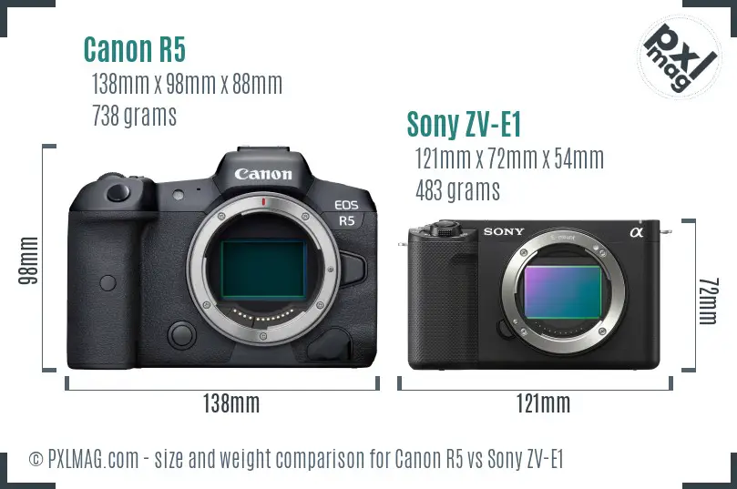 Canon R5 vs Sony ZV-E1 size comparison