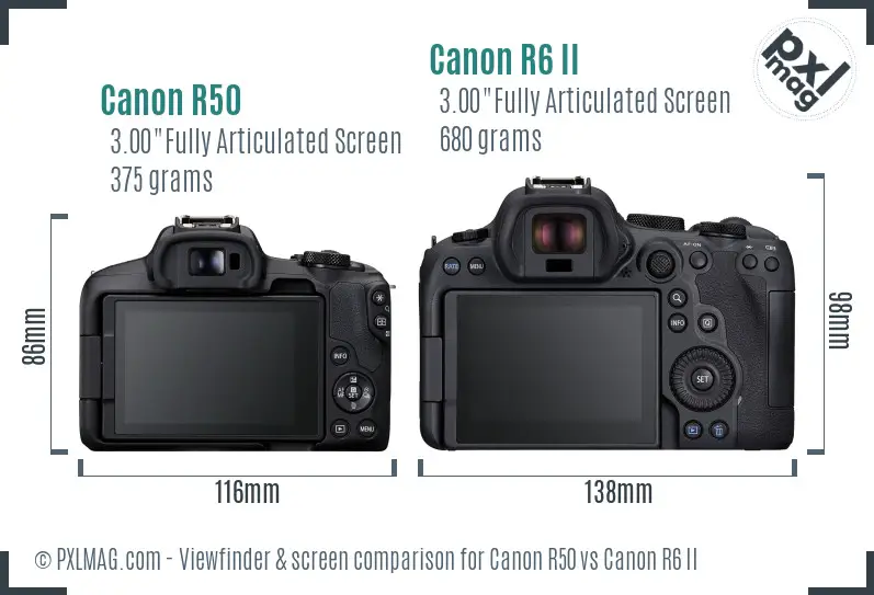 Canon R50 vs Canon R6 II Screen and Viewfinder comparison