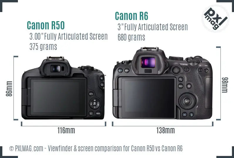 Canon R50 vs Canon R6 Screen and Viewfinder comparison