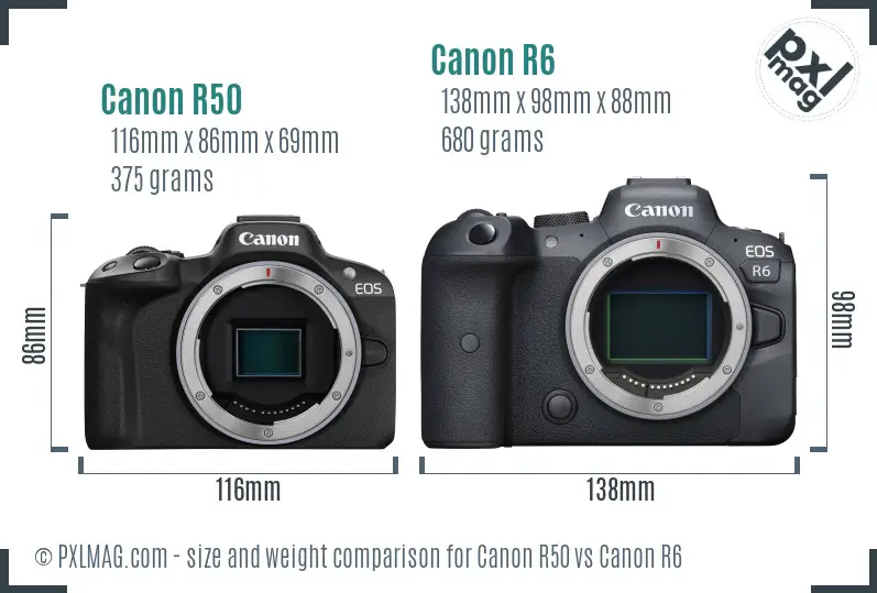 Canon R50 vs Canon R6 size comparison