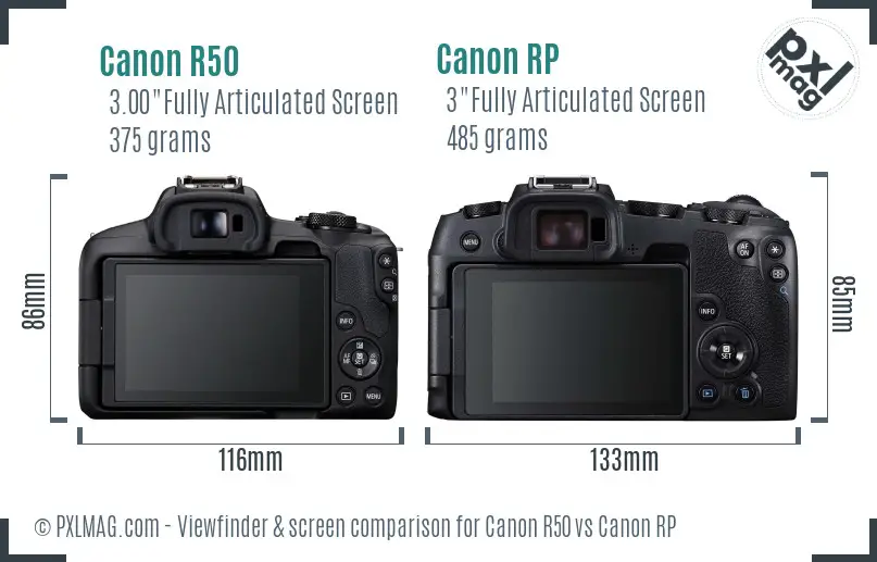 Canon R50 vs Canon RP Screen and Viewfinder comparison