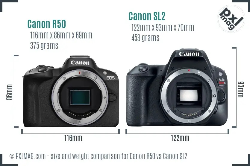 Canon R50 vs Canon SL2 size comparison