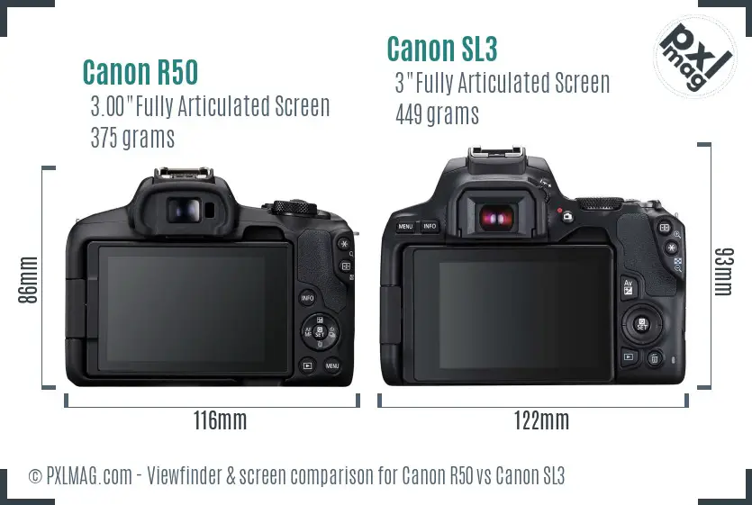 Canon R50 vs Canon SL3 Screen and Viewfinder comparison Canon R50 vs Canon SL3 Screen and Viewfinder comparison