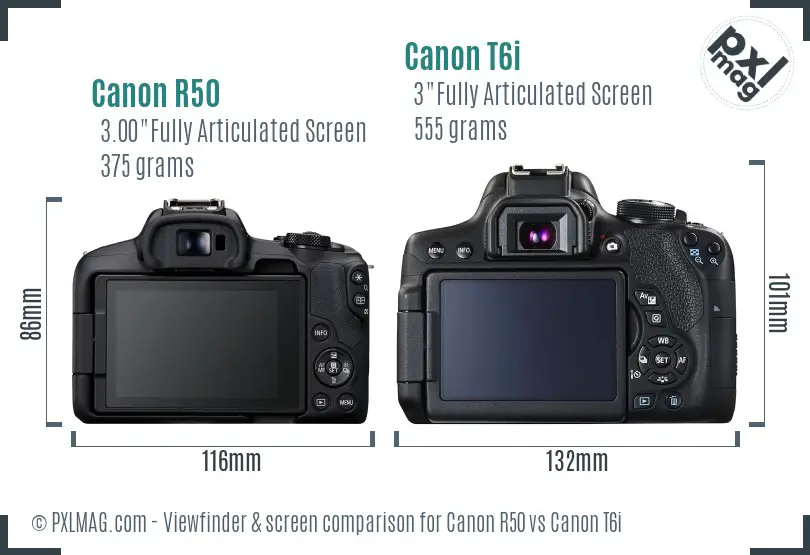 Canon R50 vs Canon T6i Screen and Viewfinder comparison Canon R50 vs Canon T6i Screen and Viewfinder comparison