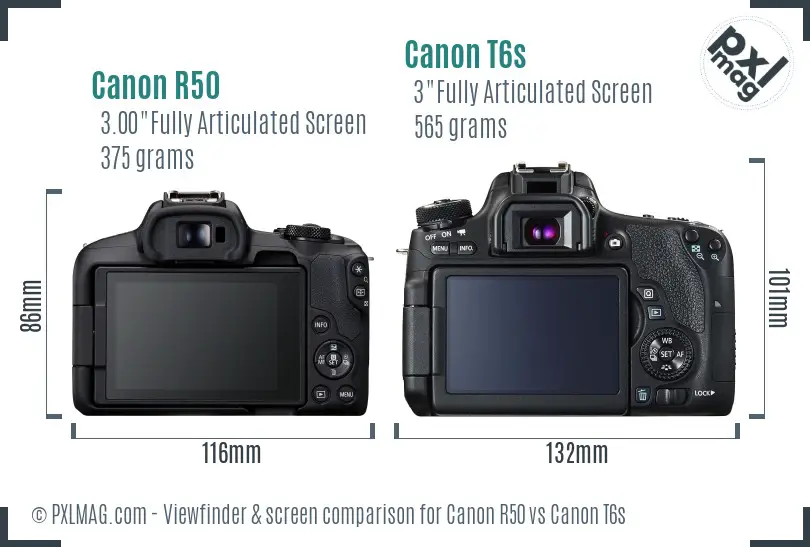 Canon R50 vs Canon T6s Screen and Viewfinder comparison Canon R50 vs Canon T6s Screen and Viewfinder comparison