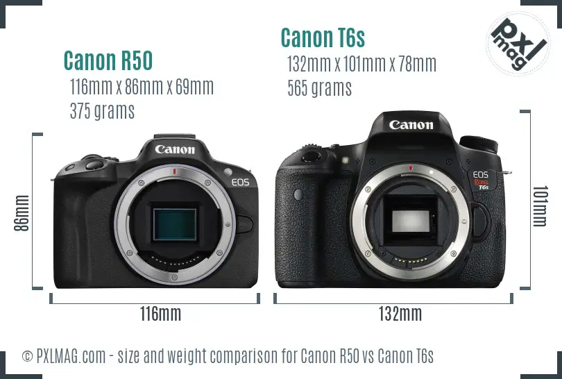 Canon R50 vs Canon T6s size comparison Canon R50 vs Canon T6s size comparison