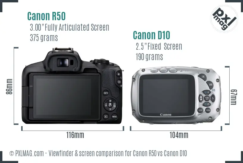 Canon R50 vs Canon D10 Screen and Viewfinder comparison Canon R50 vs Canon D10 Screen and Viewfinder comparison