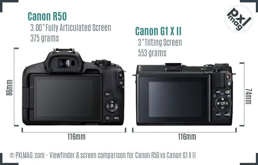 Canon R50 vs Canon G1 X II Screen and Viewfinder comparison Canon R50 vs Canon G1 X II Screen and Viewfinder comparison
