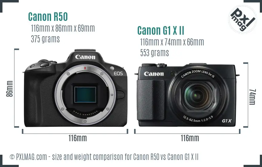 Canon R50 vs Canon G1 X II size comparison Canon R50 vs Canon G1 X II size comparison