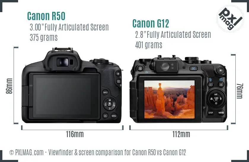 Canon R50 vs Canon G12 Screen and Viewfinder comparison