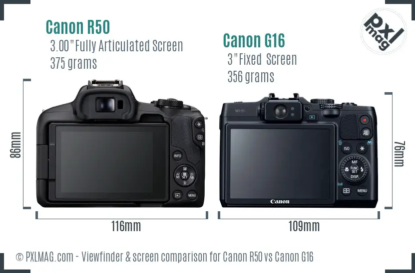 Canon R50 vs Canon G16 Screen and Viewfinder comparison Canon R50 vs Canon G16 Screen and Viewfinder comparison