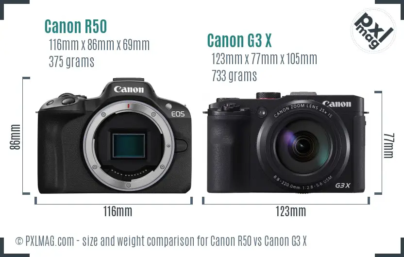 Canon R50 vs Canon G3 X size comparison Canon R50 vs Canon G3 X size comparison