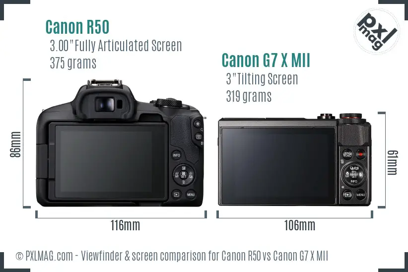 Canon R50 vs Canon G7 X MII Screen and Viewfinder comparison Canon R50 vs Canon G7 X MII Screen and Viewfinder comparison
