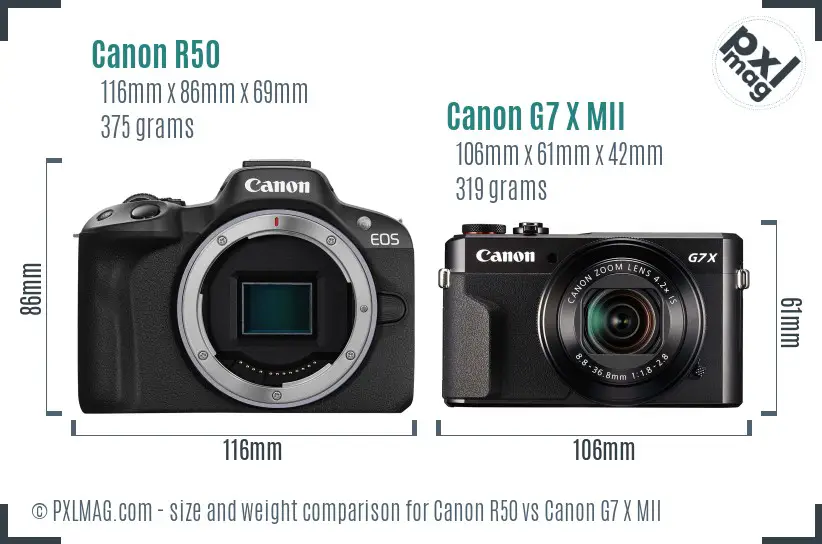 Canon R50 vs Canon G7 X MII size comparison Canon R50 vs Canon G7 X MII size comparison