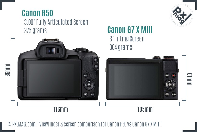 Canon R50 vs Canon G7 X MIII Screen and Viewfinder comparison Canon R50 vs Canon G7 X MIII Screen and Viewfinder comparison